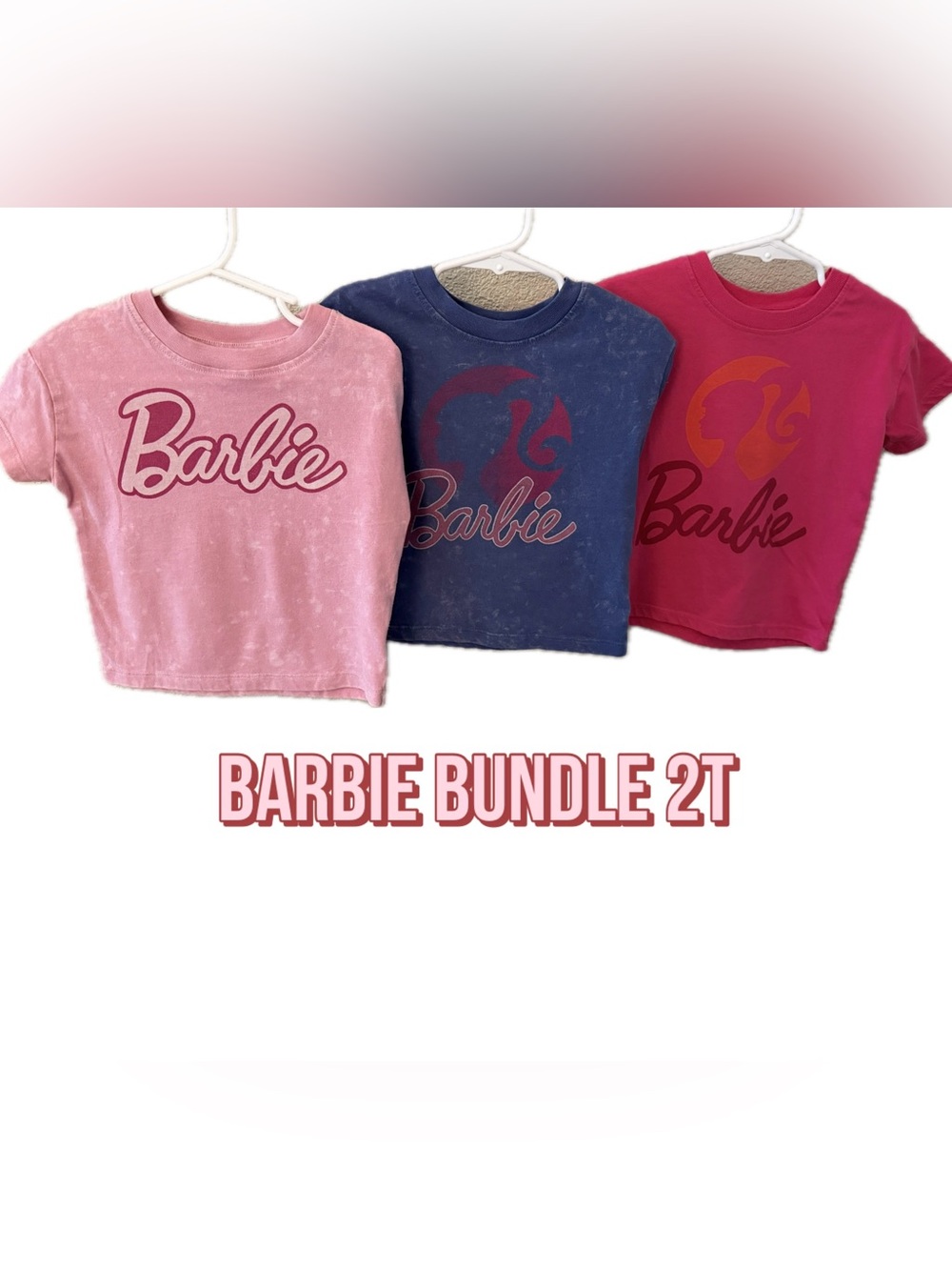 Barbie Bundle of 3 Logo Short Sleeve Tees in Pink, Blue & Magenta Girls 2T